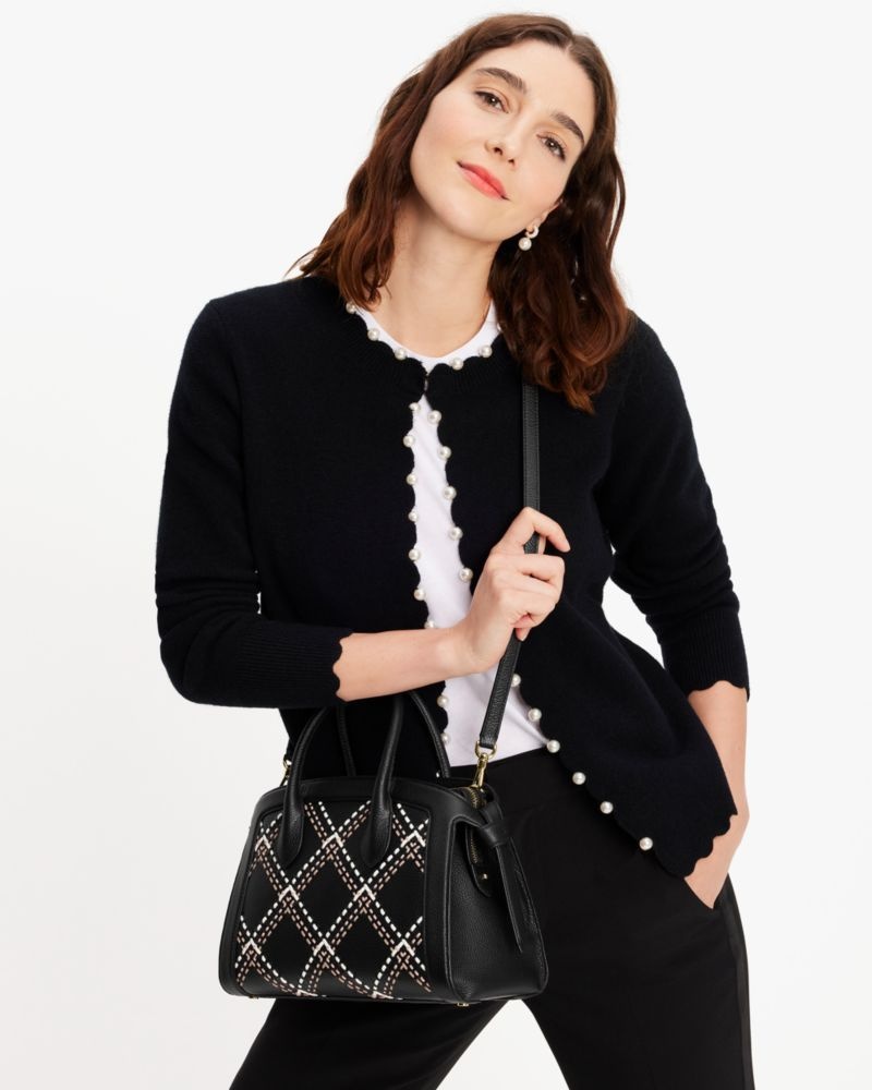 Kate Spade Knott Plaid Stitched Medium Zip-top Satchel Black Multicolor | 4729630-KY