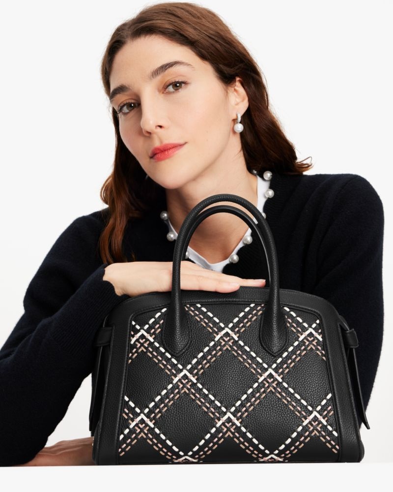 Kate Spade Knott Plaid Stitched Medium Zip-top Satchel Black Multicolor | 4729630-KY