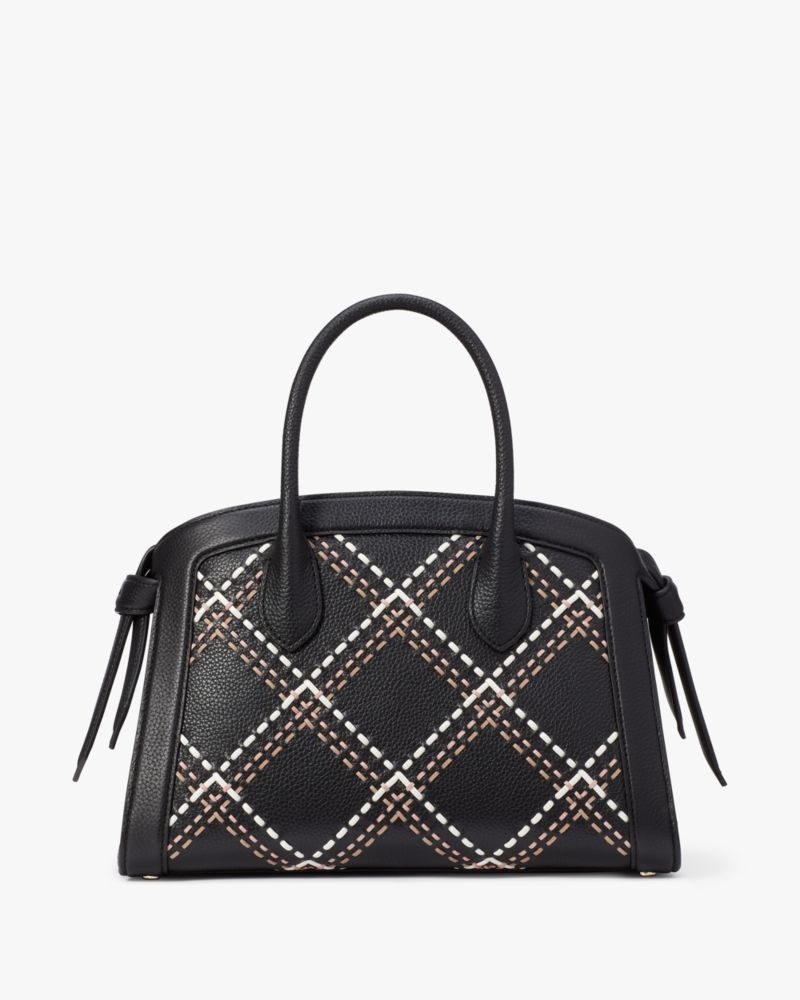 Kate Spade Knott Plaid Stitched Medium Zip-top Satchel Black Multicolor | 4729630-KY