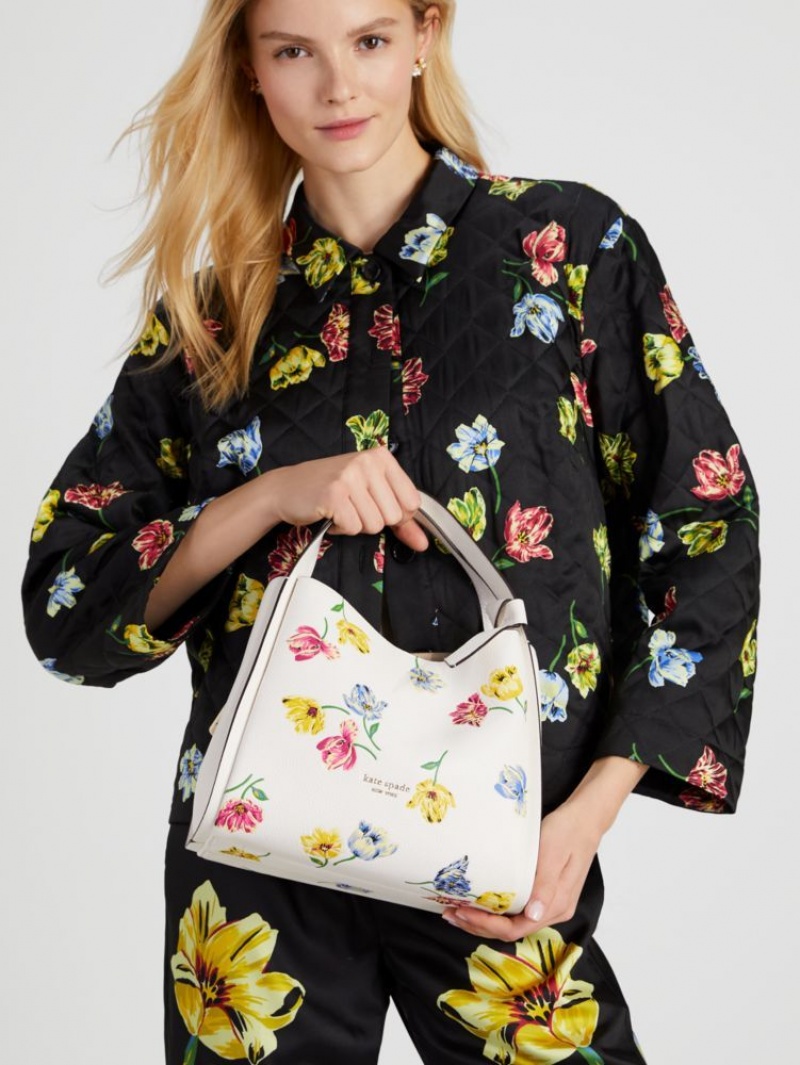 Kate Spade Knott Tulip Toss Embossed Medium Crossbody Tote Cream Multicolor | 2086573-MI