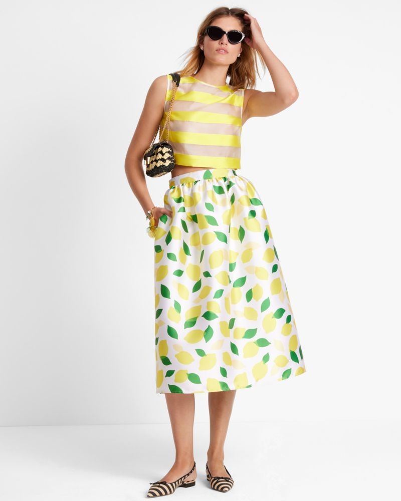 Kate Spade Lemon Toss Mikado Midi Skirt Cream | 9410376-YU