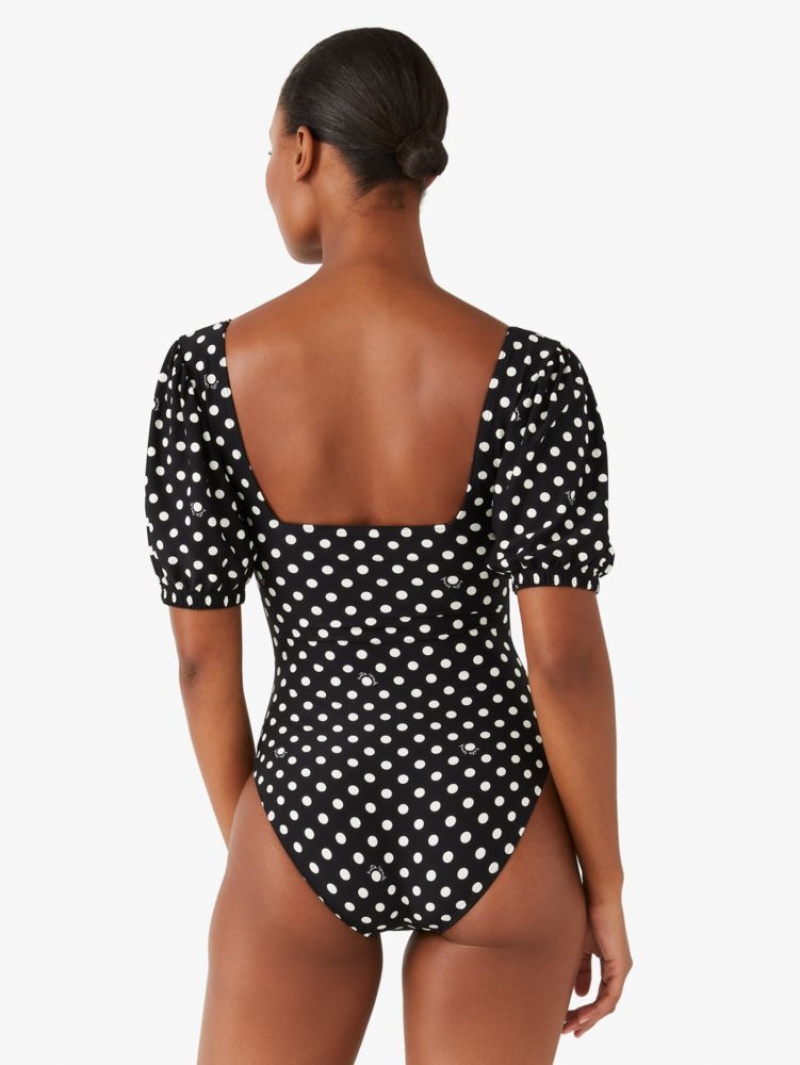 Kate Spade Lia Dot Puff-sleeve One-piece Black | 0689724-GU