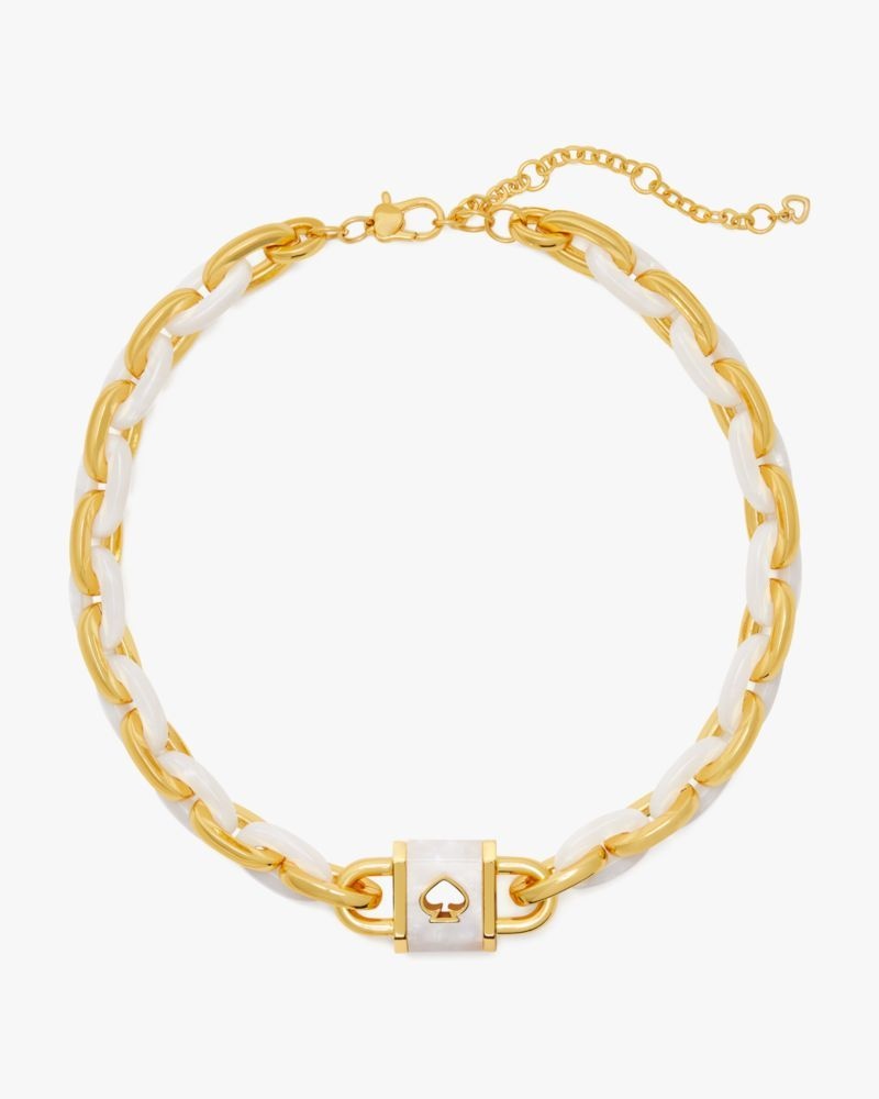 Kate Spade Lock And Spade Statement Link Necklace White Gold | 7068512-HJ