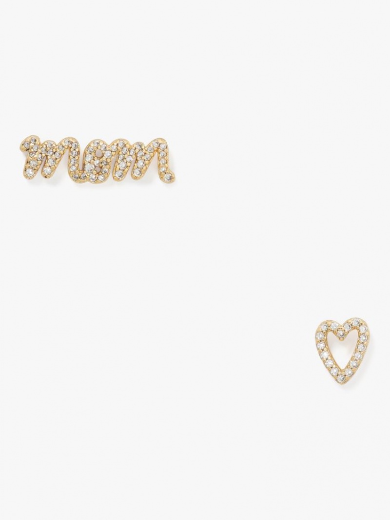 Kate Spade Love You, Mom Boxed Pave Asymmetrical Studs Gold | 6310428-OP