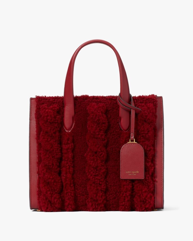 Kate Spade Manhattan Cable Knit Shearling Small Tote Red | 4195786-LU