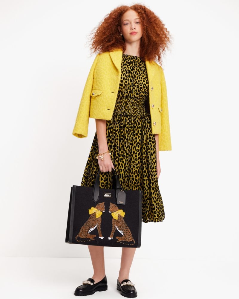 Kate Spade Manhattan Lady Leopard Embroidered Large Tote Black Multicolor | 2954317-TV