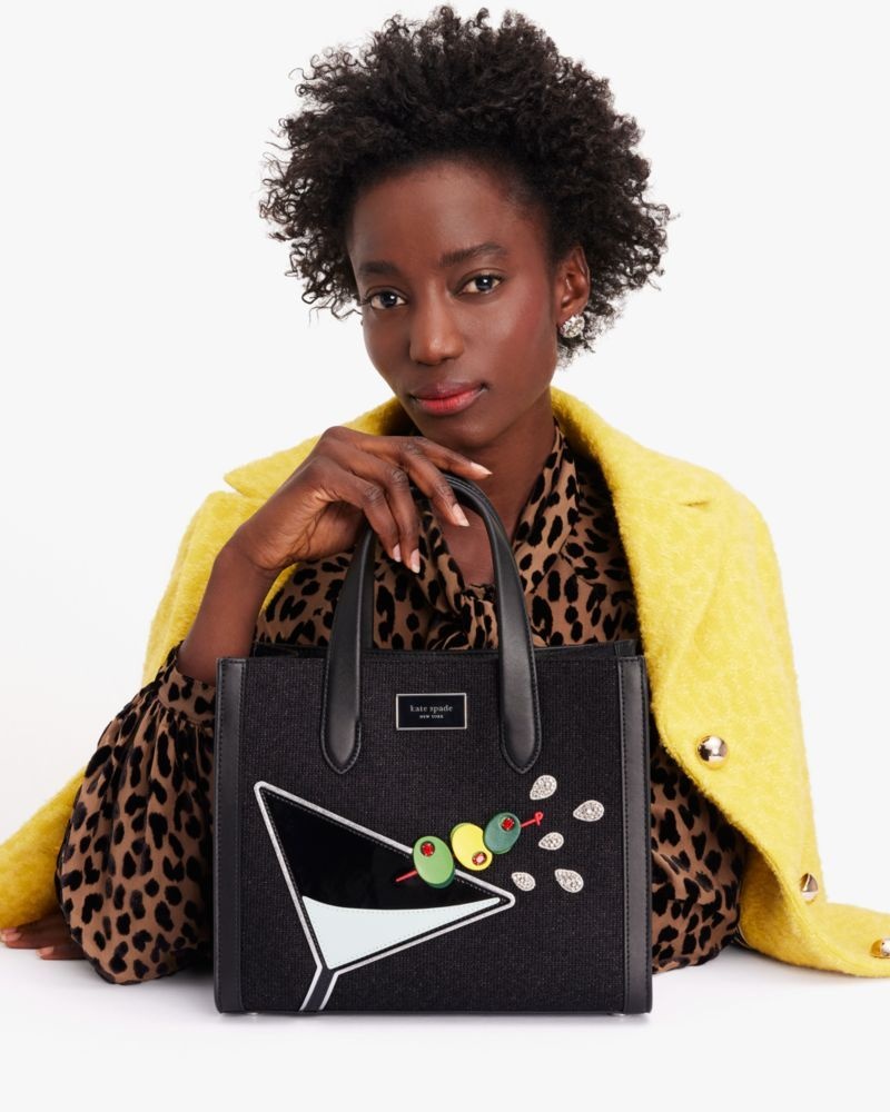 Kate Spade Manhattan Martini Embellished Small Tote Black Multicolor | 0269517-EX