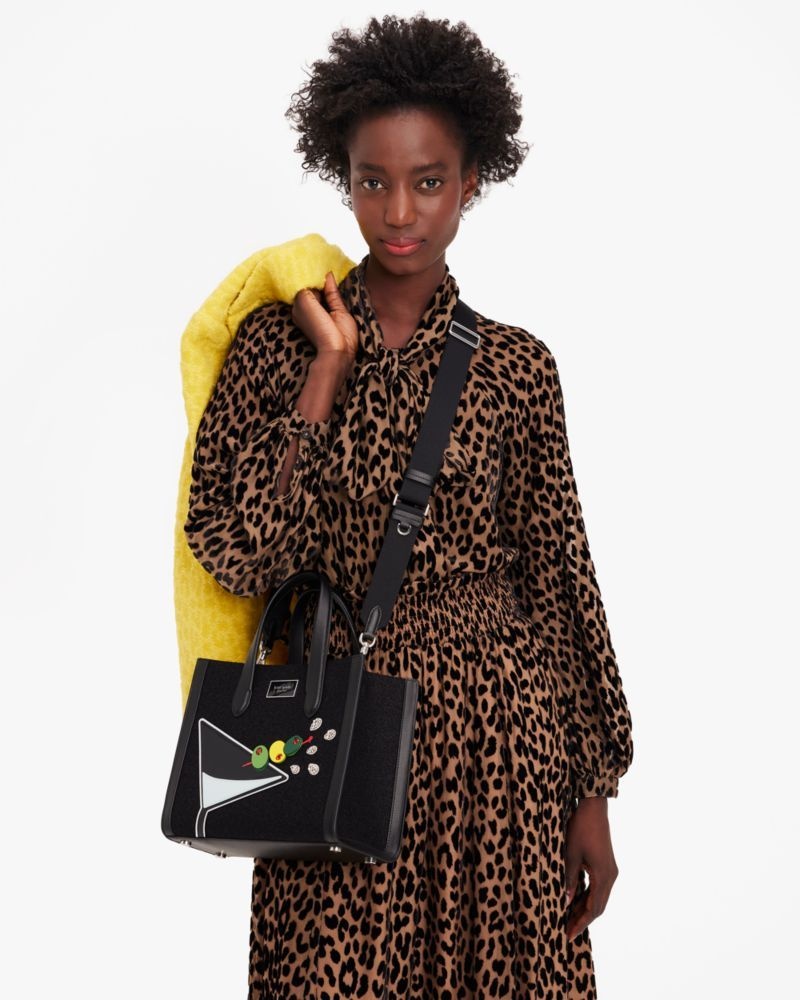 Kate Spade Manhattan Martini Embellished Small Tote Black Multicolor | 0269517-EX