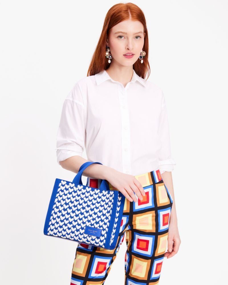 Kate Spade Manhattan Modernist Hearts Jacquard Small Tote Blue Multicolor | 8637104-LA