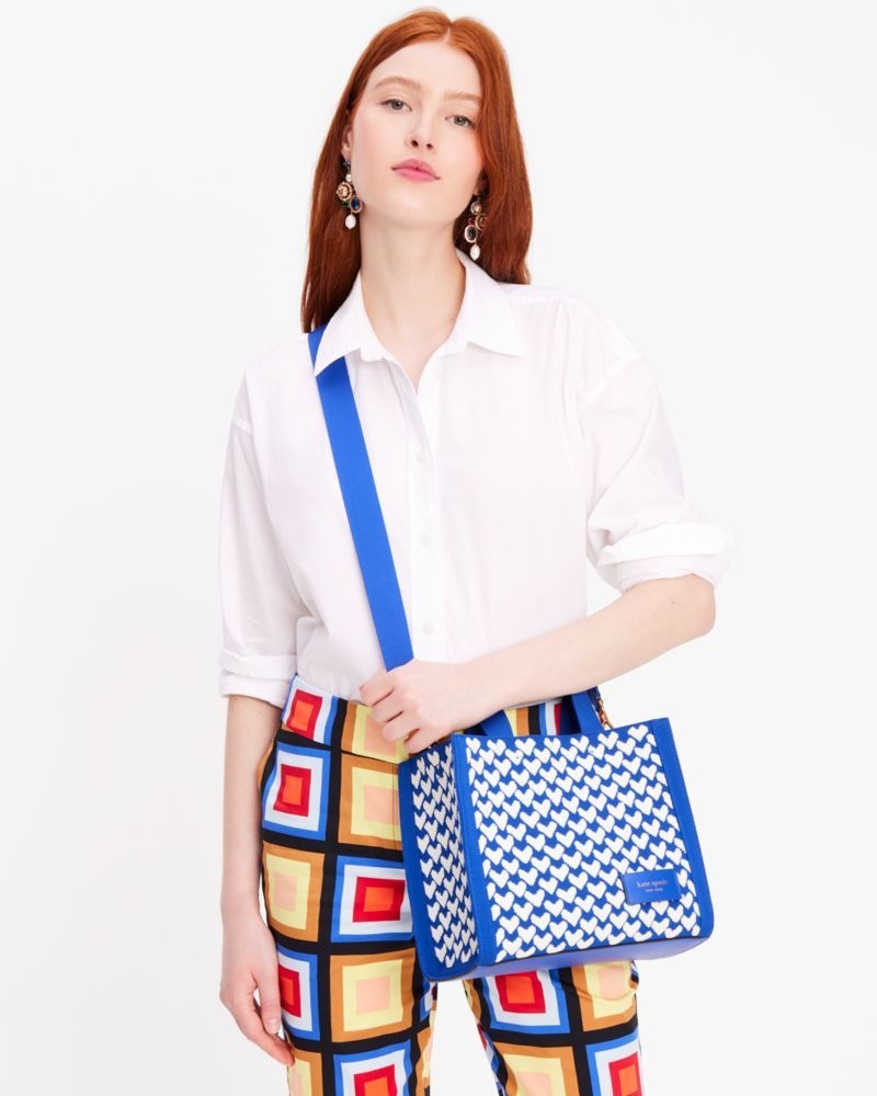 Kate Spade Manhattan Modernist Hearts Jacquard Small Tote Blue Multicolor | 8637104-LA