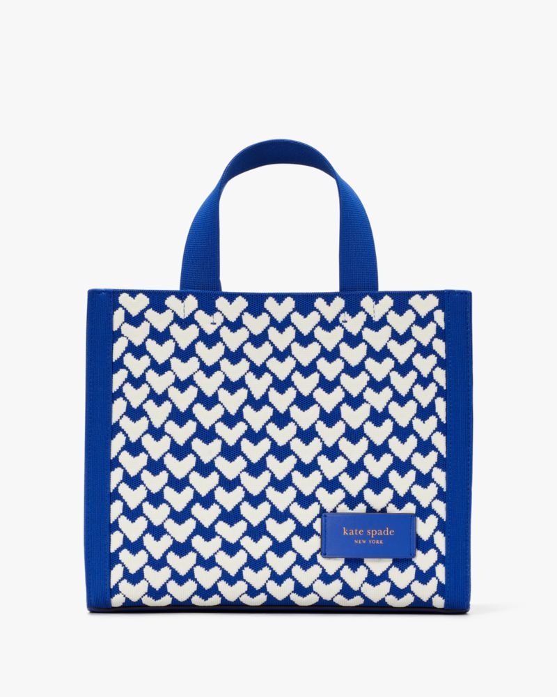 Kate Spade Manhattan Modernist Hearts Jacquard Small Tote Blue Multicolor | 8637104-LA