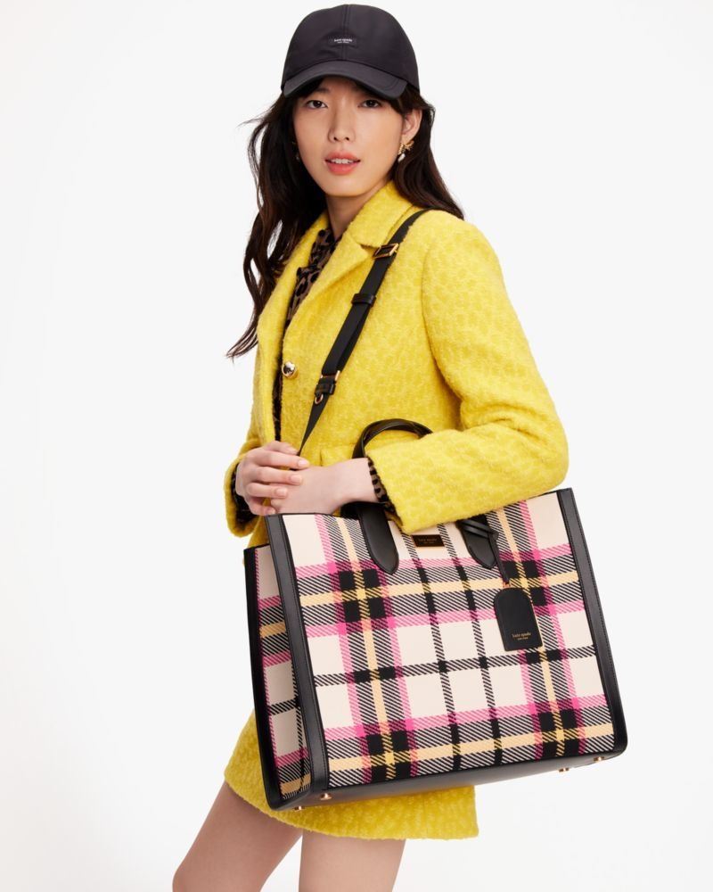 Kate Spade Manhattan Museum Plaid Jacquard Large Tote Black Multicolor | 6940283-PJ