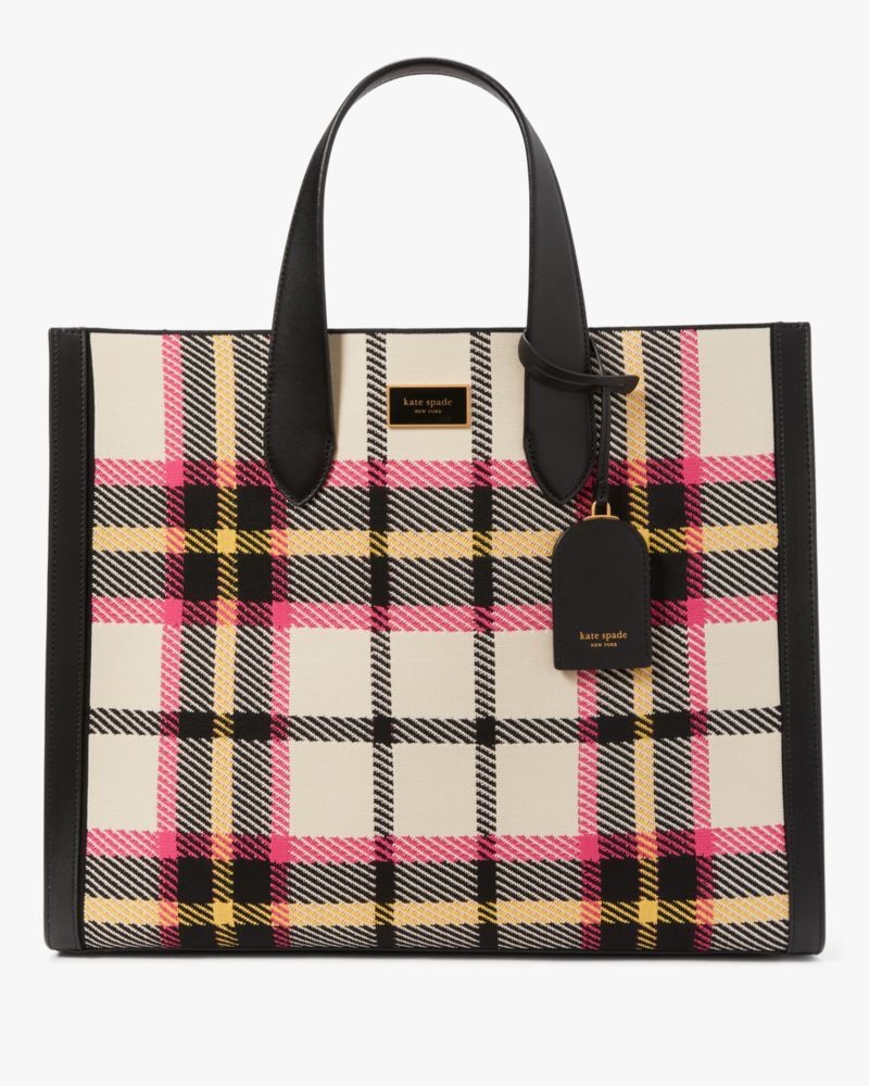 Kate Spade Manhattan Museum Plaid Jacquard Large Tote Black Multicolor | 6940283-PJ