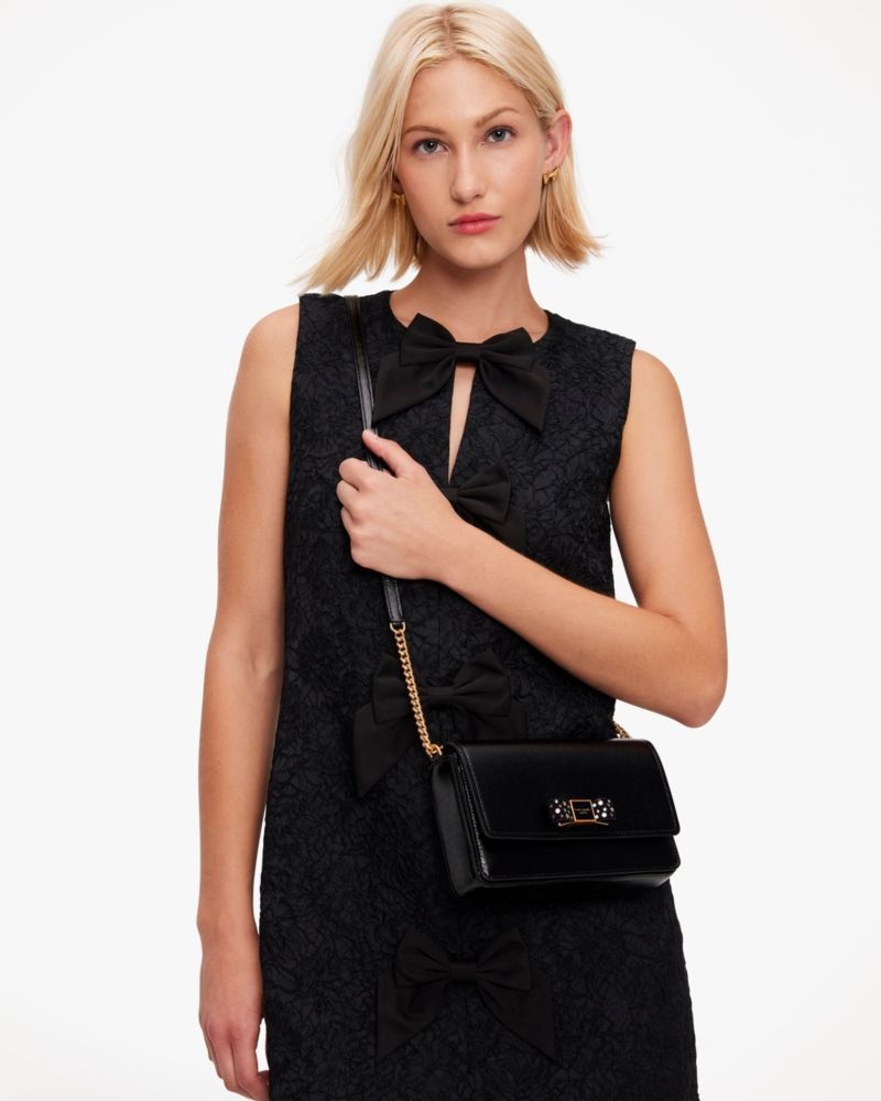 Kate Spade Morgan Bow Bedazzled Flap Chain Wallet Black | 3240156-CJ