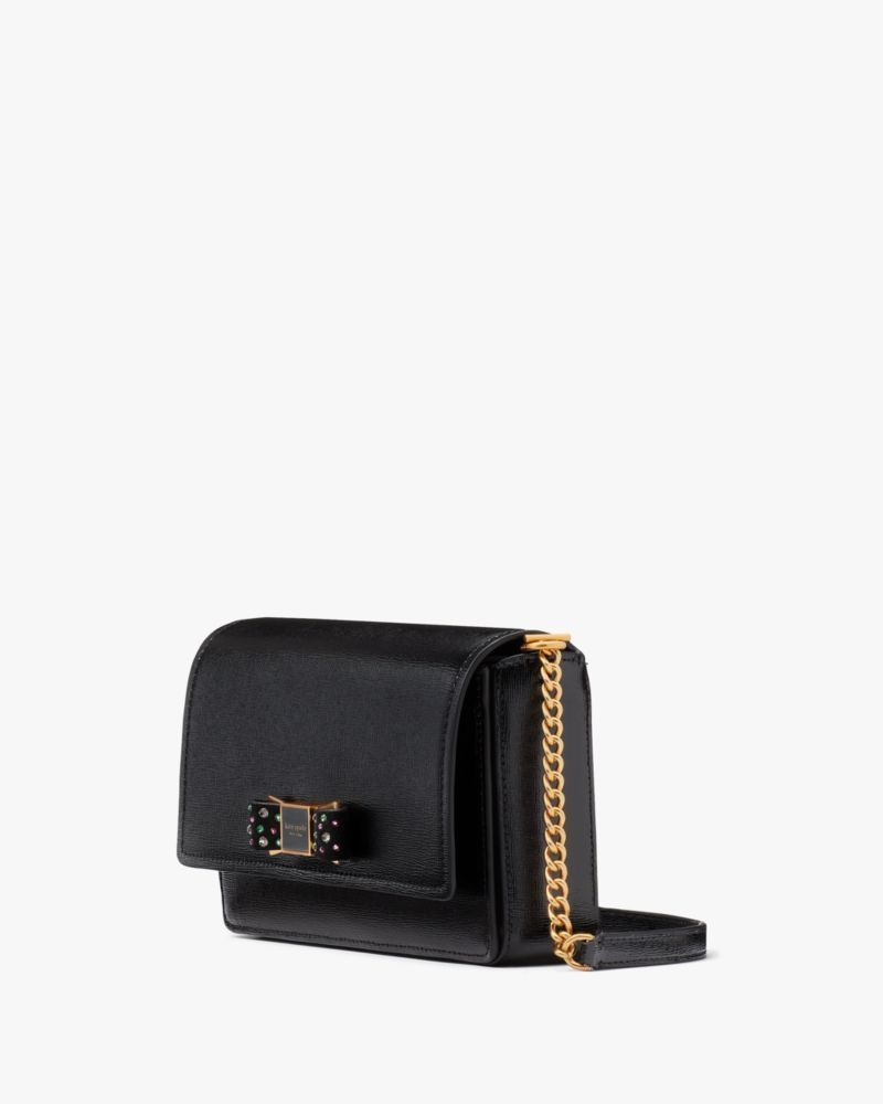 Kate Spade Morgan Bow Bedazzled Flap Chain Wallet Black | 3240156-CJ