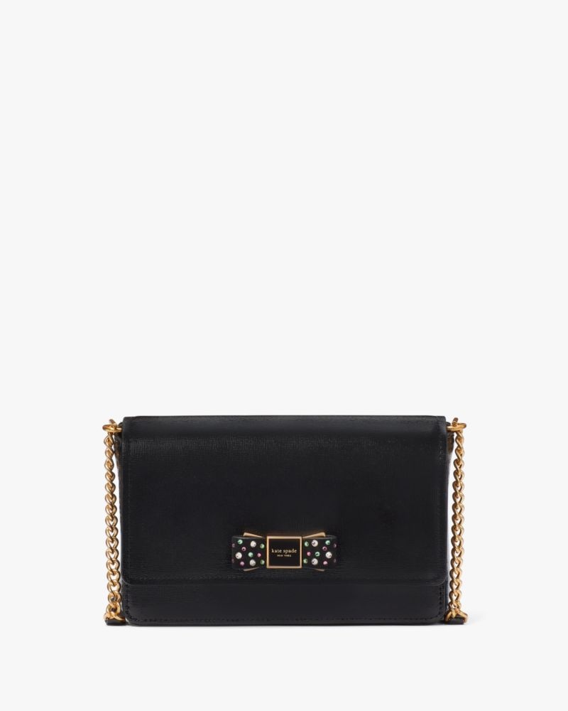 Kate Spade Morgan Bow Bedazzled Flap Chain Wallet Black | 3240156-CJ