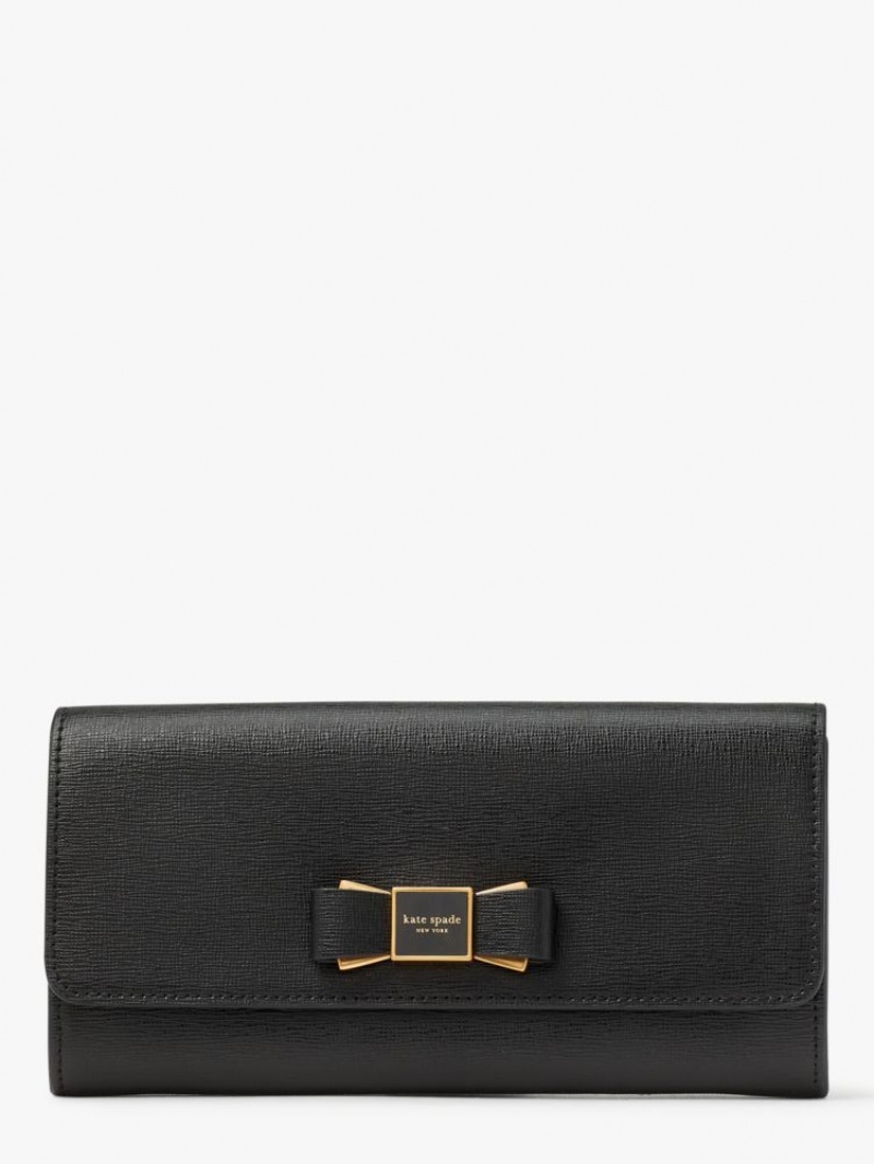 Kate Spade Morgan Bow Embellished Flap Continental Wallet Black | 9821630-LK
