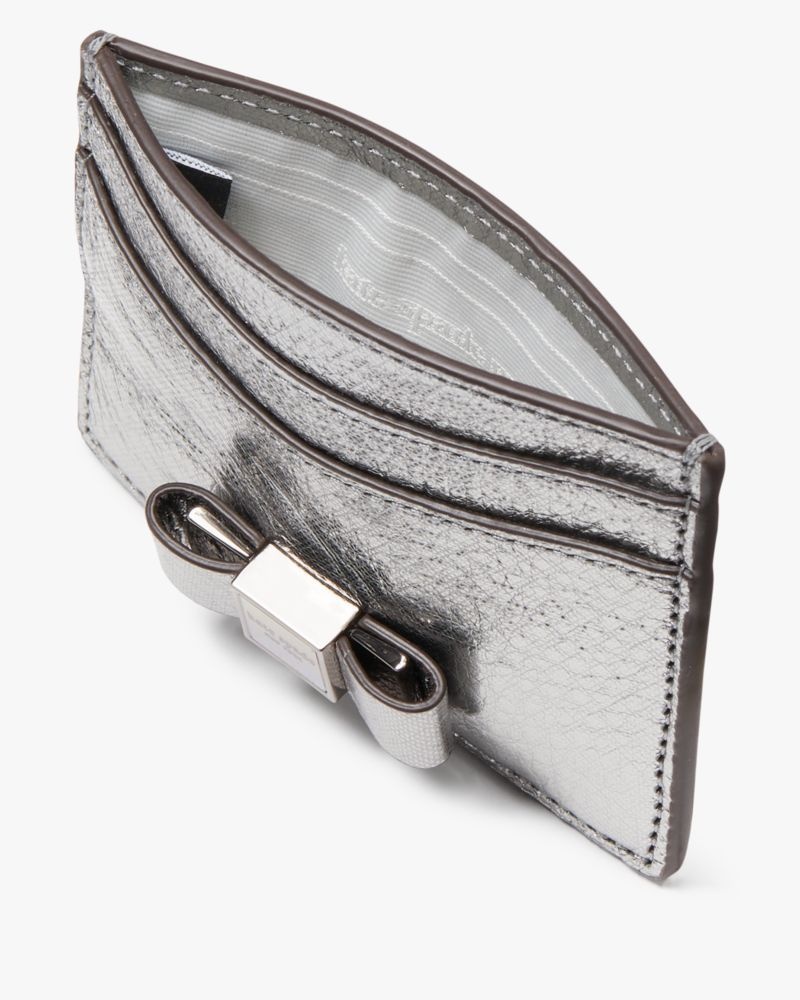 Kate Spade Morgan Bow Embellished Metallic Card Holder Silver | 1672453-FY