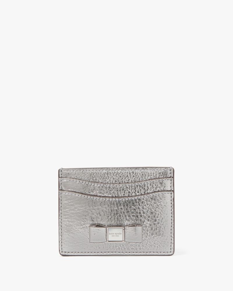 Kate Spade Morgan Bow Embellished Metallic Card Holder Silver | 1672453-FY