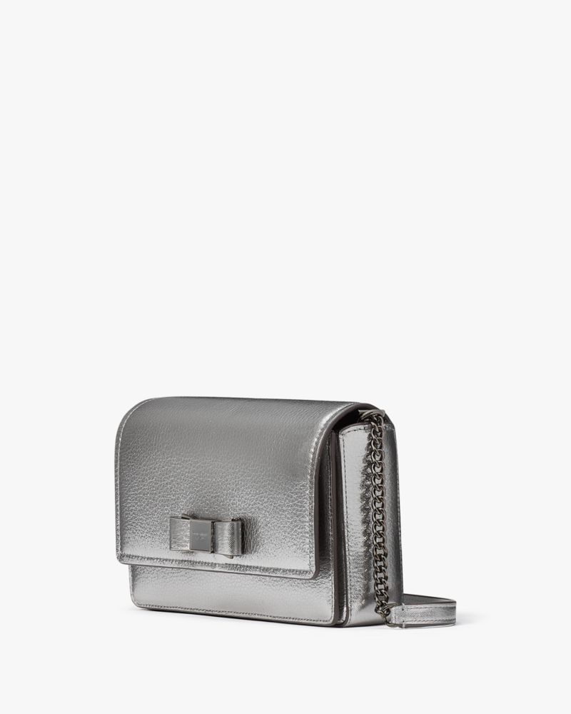 Kate Spade Morgan Bow Embellished Metallic Flap Chain Wallet Silver | 7381096-SP