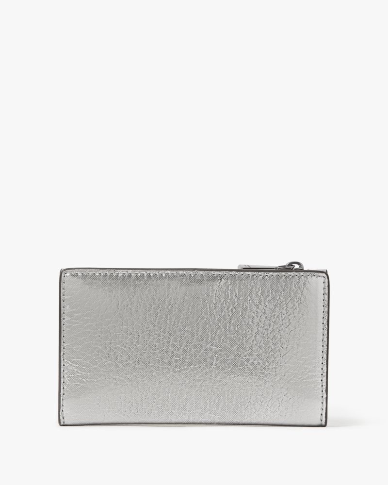 Kate Spade Morgan Bow Embellished Metallic Small Slim Bifold Wallet Silver | 0781964-FE