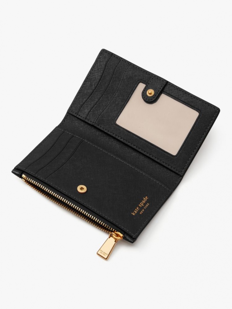 Kate Spade Morgan Bow Embellished Small Slim Bifold Wallet Black | 7218609-PY