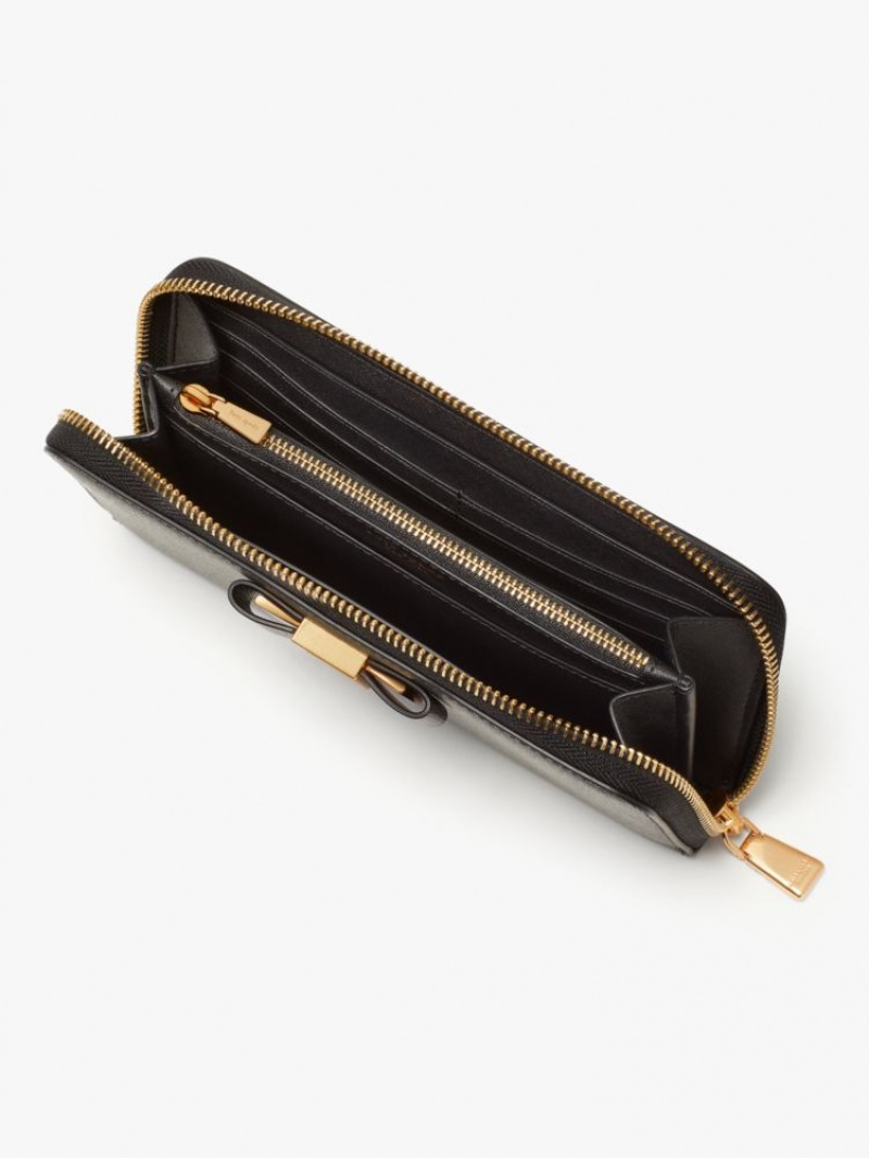 Kate Spade Morgan Bow Embellished Zip-around Continental Wallet Black | 4239810-OC