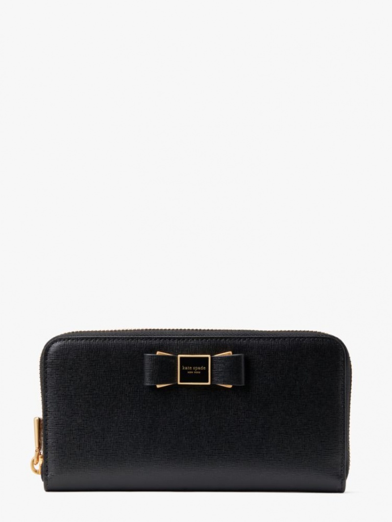 Kate Spade Morgan Bow Embellished Zip-around Continental Wallet Black | 4239810-OC