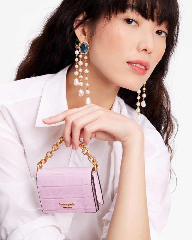 Kate Spade Morgan Croc-Embossed Chain Card Case Purple White | 3895601-UK