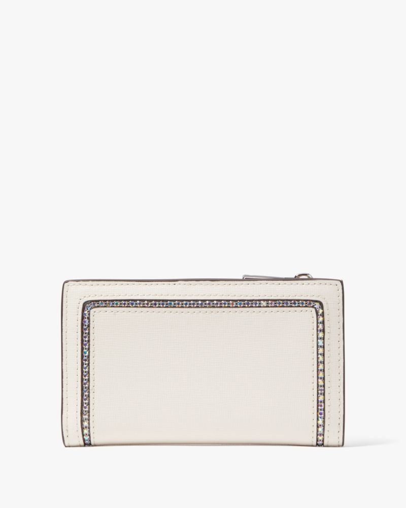 Kate Spade Morgan Crystal Inlay Small Slim Bifold Wallet Parchment | 8579623-PA
