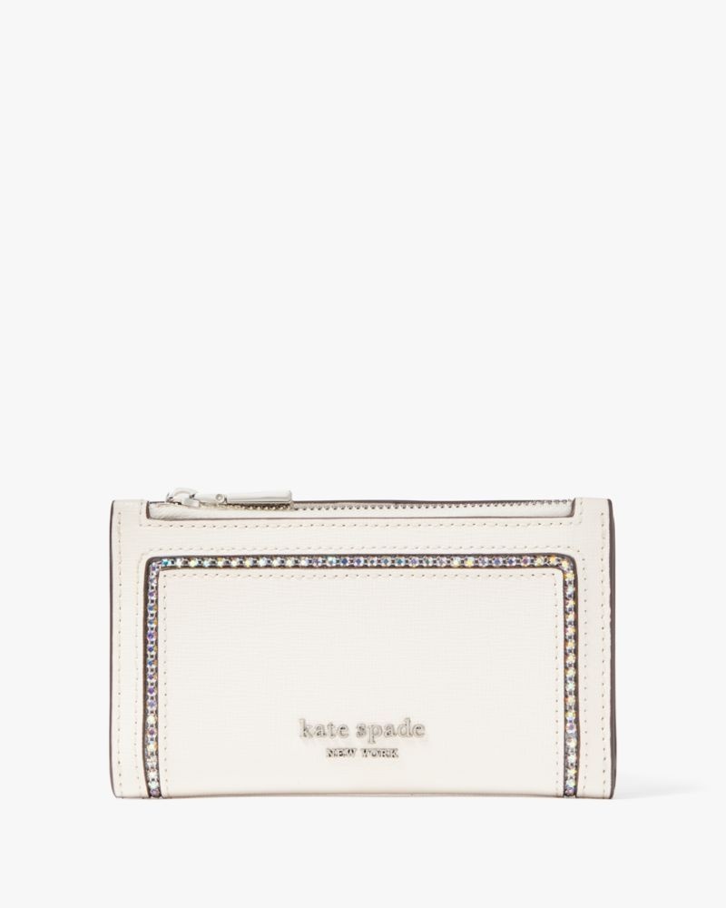 Kate Spade Morgan Crystal Inlay Small Slim Bifold Wallet Parchment | 8579623-PA