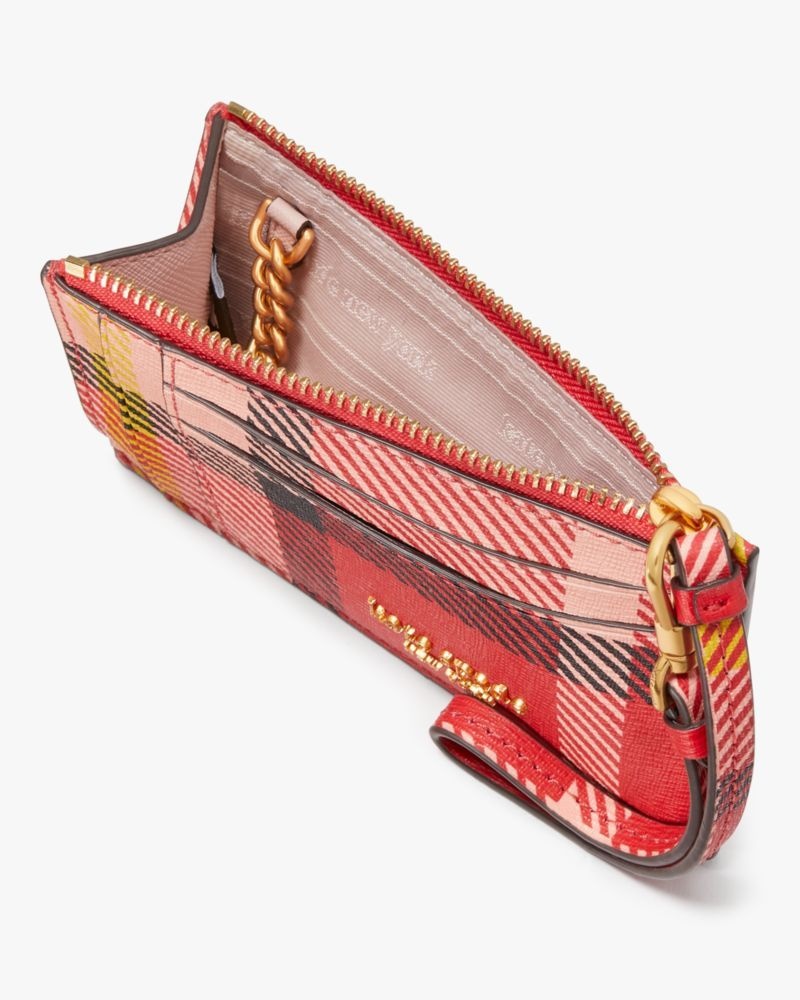 Kate Spade Morgan Museum Plaid Card Case Wristlet Red Multicolor | 8052974-JA