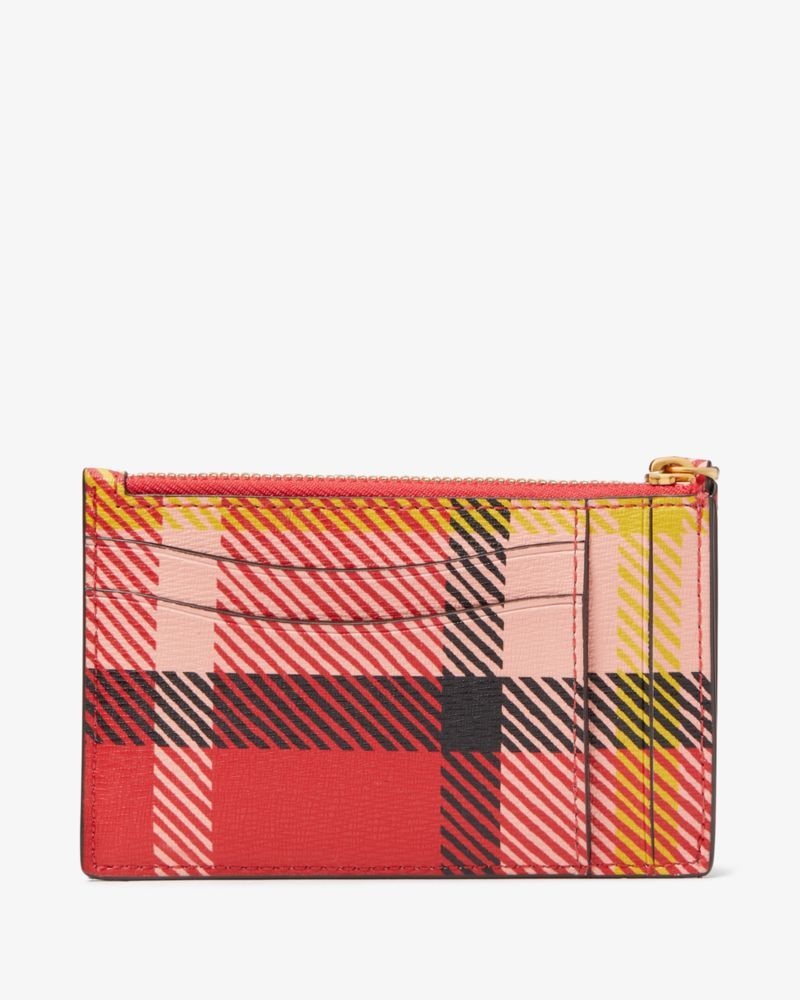 Kate Spade Morgan Museum Plaid Card Case Wristlet Red Multicolor | 8052974-JA