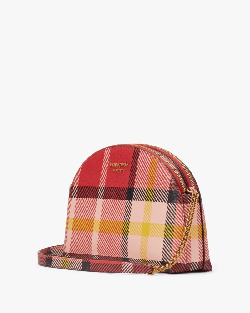 Kate Spade Morgan Museum Plaid Double-zip Dome Crossbody Red Multicolor | 2809463-ZO
