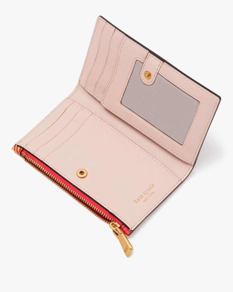 Kate Spade Morgan Museum Plaid Small Slim Bifold Wallet Red Multicolor | 7561934-HC