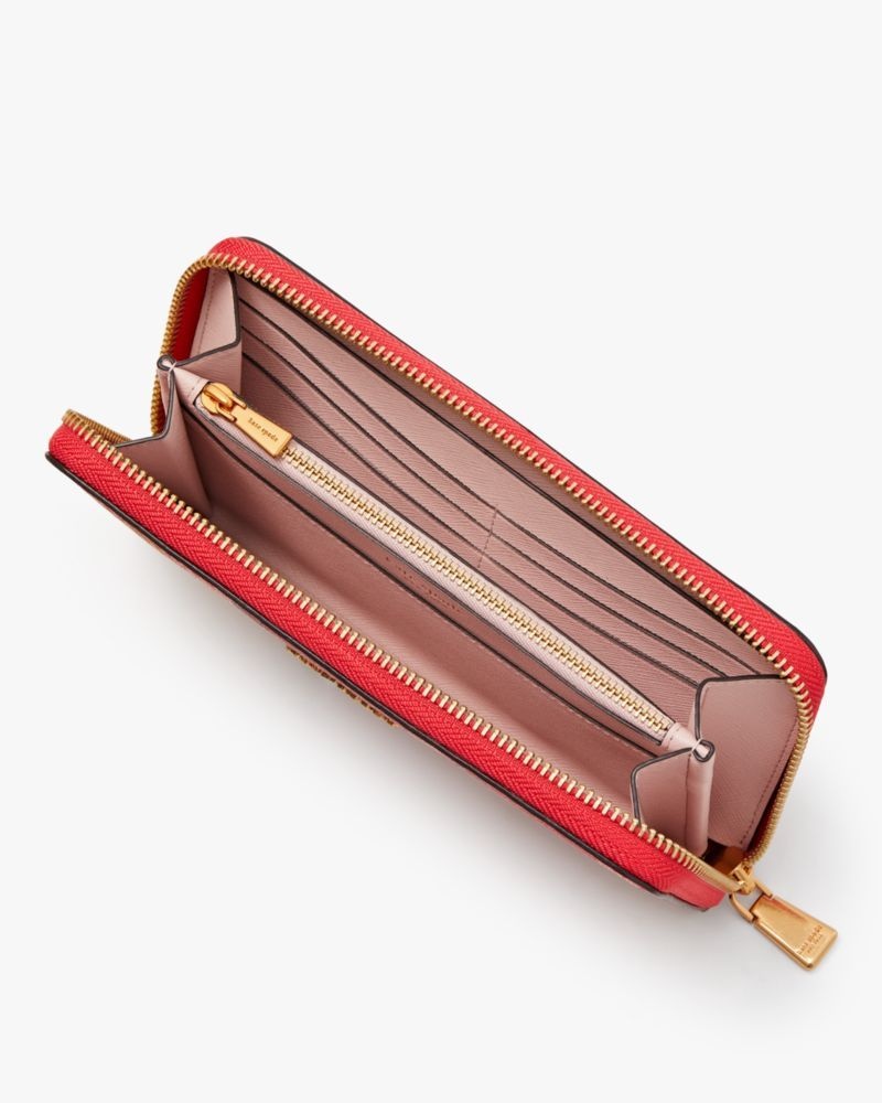 Kate Spade Morgan Museum Plaid Zip-around Continental Wallet Red Multicolor | 5416392-AB