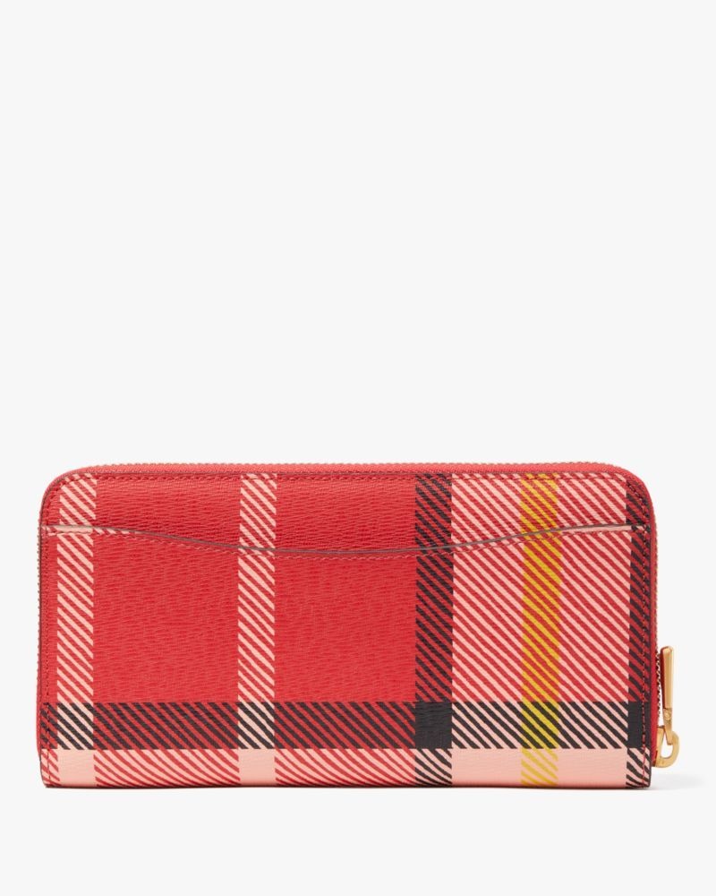Kate Spade Morgan Museum Plaid Zip-around Continental Wallet Red Multicolor | 5416392-AB