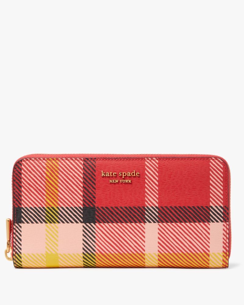 Kate Spade Morgan Museum Plaid Zip-around Continental Wallet Red Multicolor | 5416392-AB