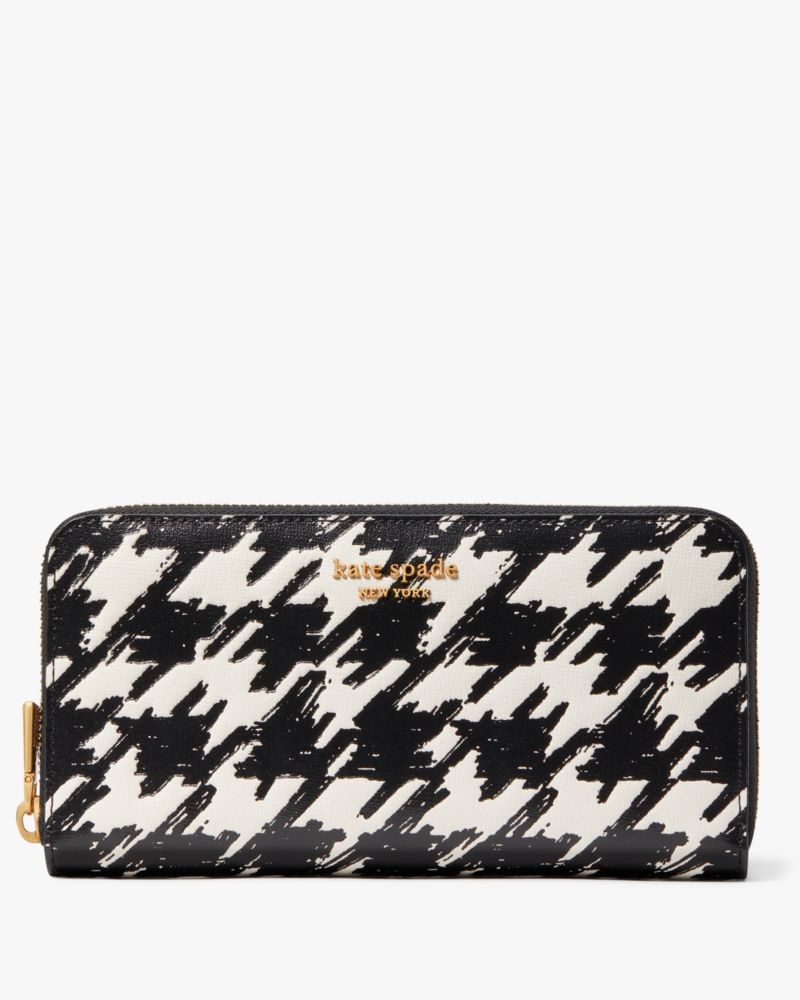 Kate Spade Morgan Painterly Houndstooth Zip-around Continental Wallet Black Multicolor | 0859671-FL