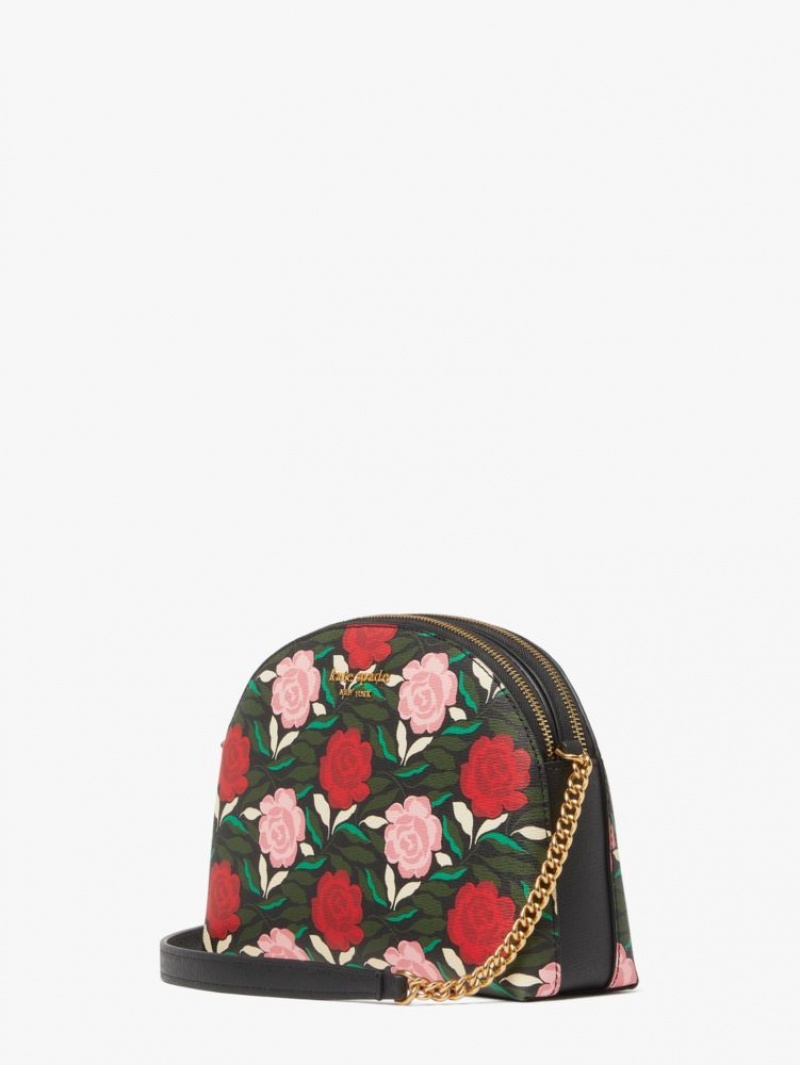 Kate Spade Morgan Rose Garden Double-zip Dome Crossbody Black Multicolor | 9372618-KB