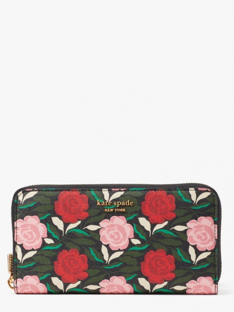Kate Spade Morgan Rose Garden Zip-around Continental Wallet Black Multicolor | 9713542-AJ