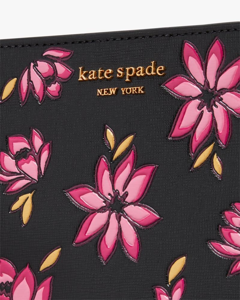 Kate Spade Morgan Winter Blooms Embossed Gussetted Wristlet Pink Multicolor | 2108639-NF