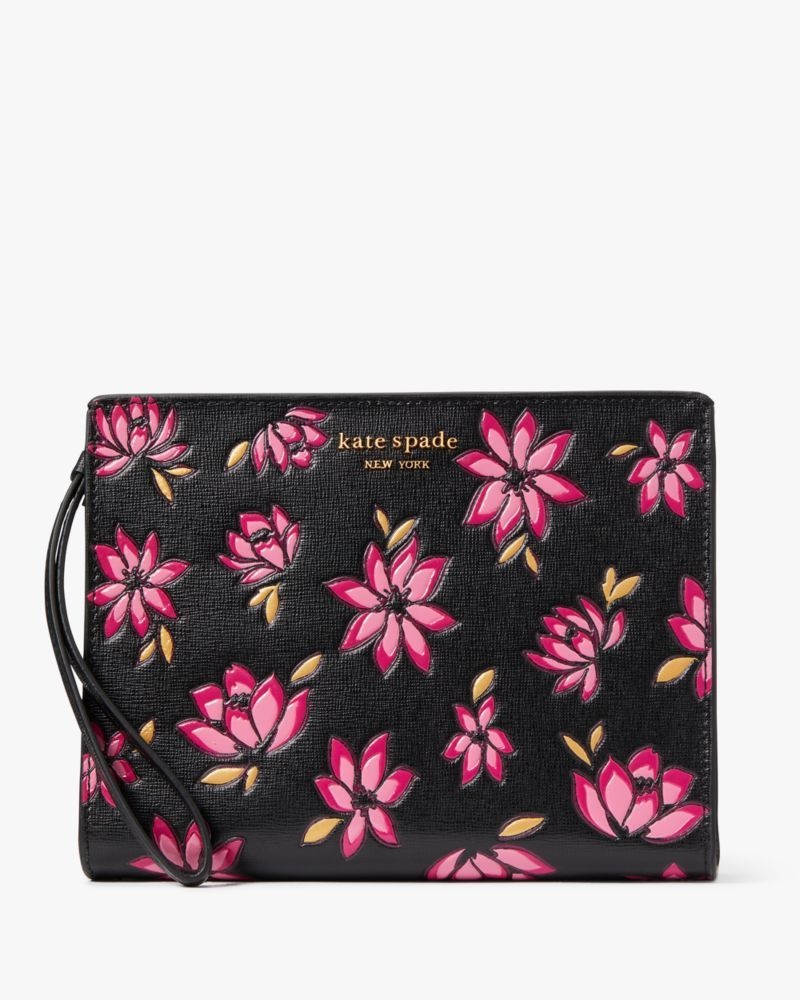 Kate Spade Morgan Winter Blooms Embossed Gussetted Wristlet Pink Multicolor | 2108639-NF