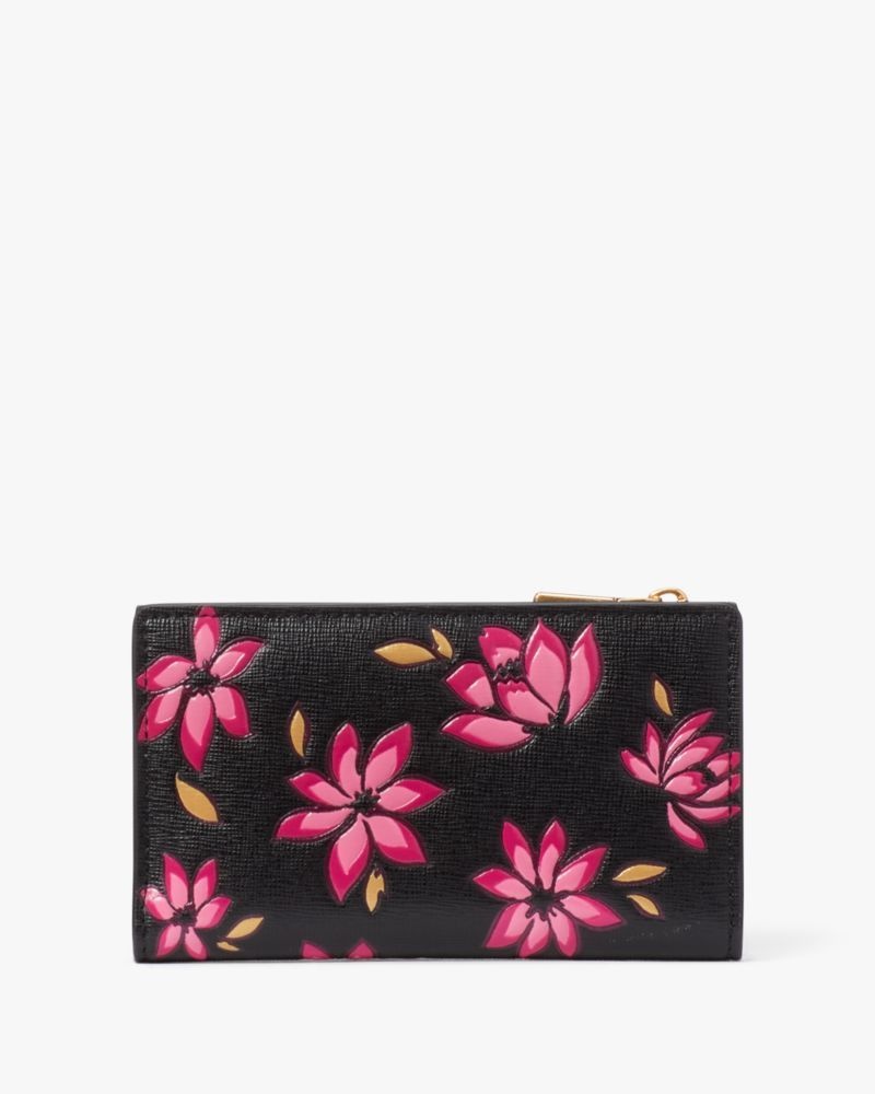 Kate Spade Morgan Winter Blooms Embossed Small Slim Bifold Wallet Pink Multicolor | 5708392-IG