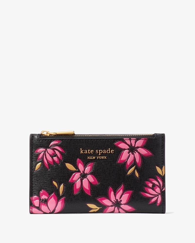 Kate Spade Morgan Winter Blooms Embossed Small Slim Bifold Wallet Pink Multicolor | 5708392-IG