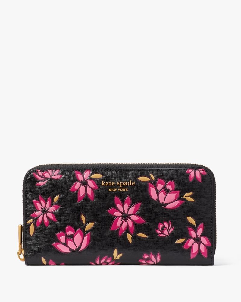 Kate Spade Morgan Winter Blooms Embossed Zip-around Continental Wallet Pink Multicolor | 7045629-WK