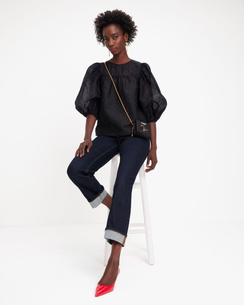 Kate Spade Organza Dots Puff Sleeve Top Black | 3406825-AE