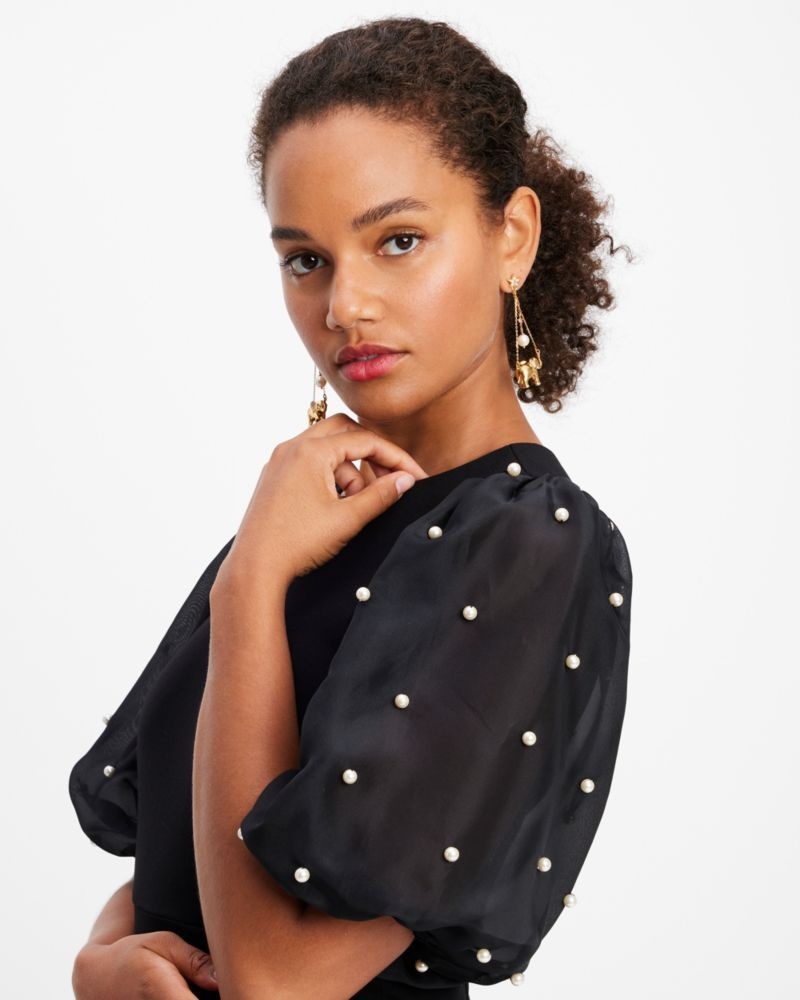 Kate Spade Organza Pearl Sleeve Ponte Dress Black | 3685741-TP