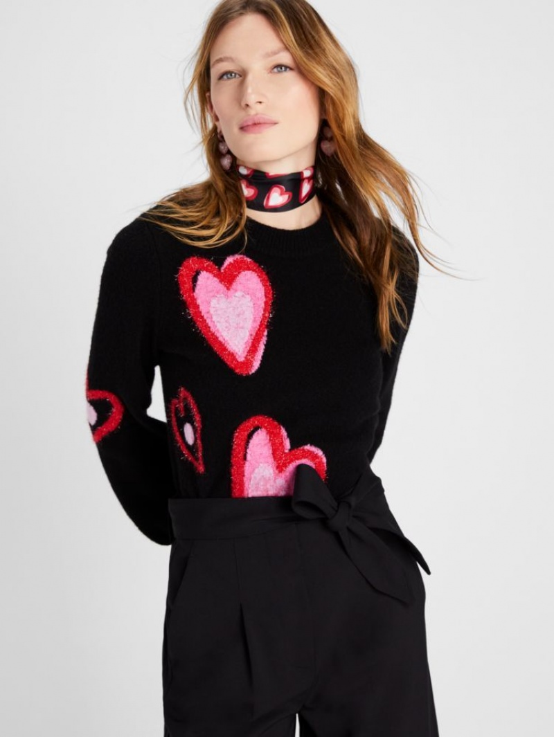 Kate Spade Overlapping Hearts Sweater Black Multicolor | 1083564-KX