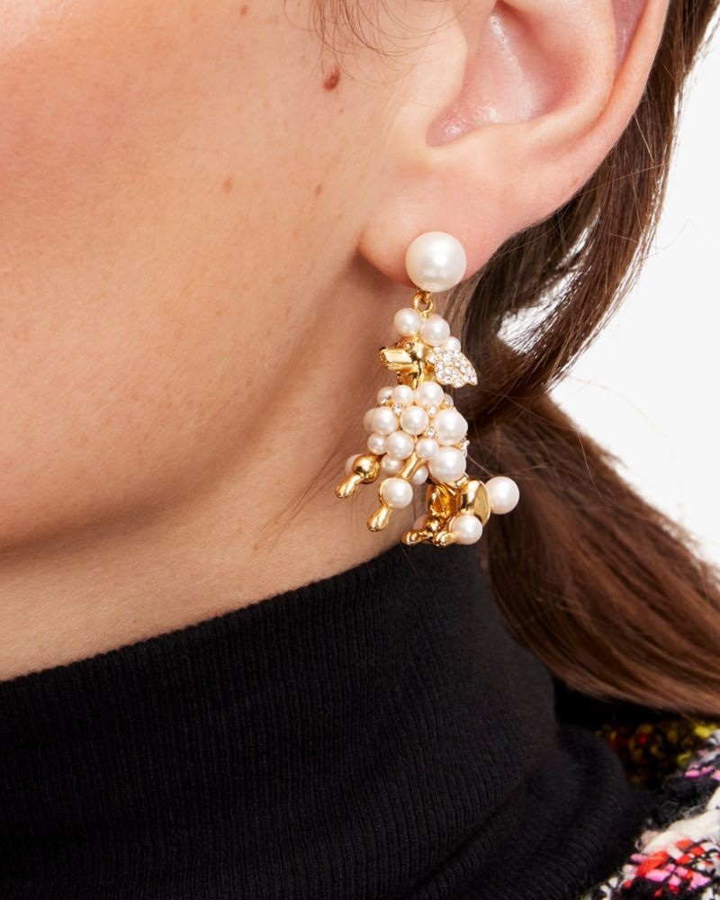 Kate Spade Poodles & Poms Statement Drop Earrings Cream / Gold | 5068239-AM
